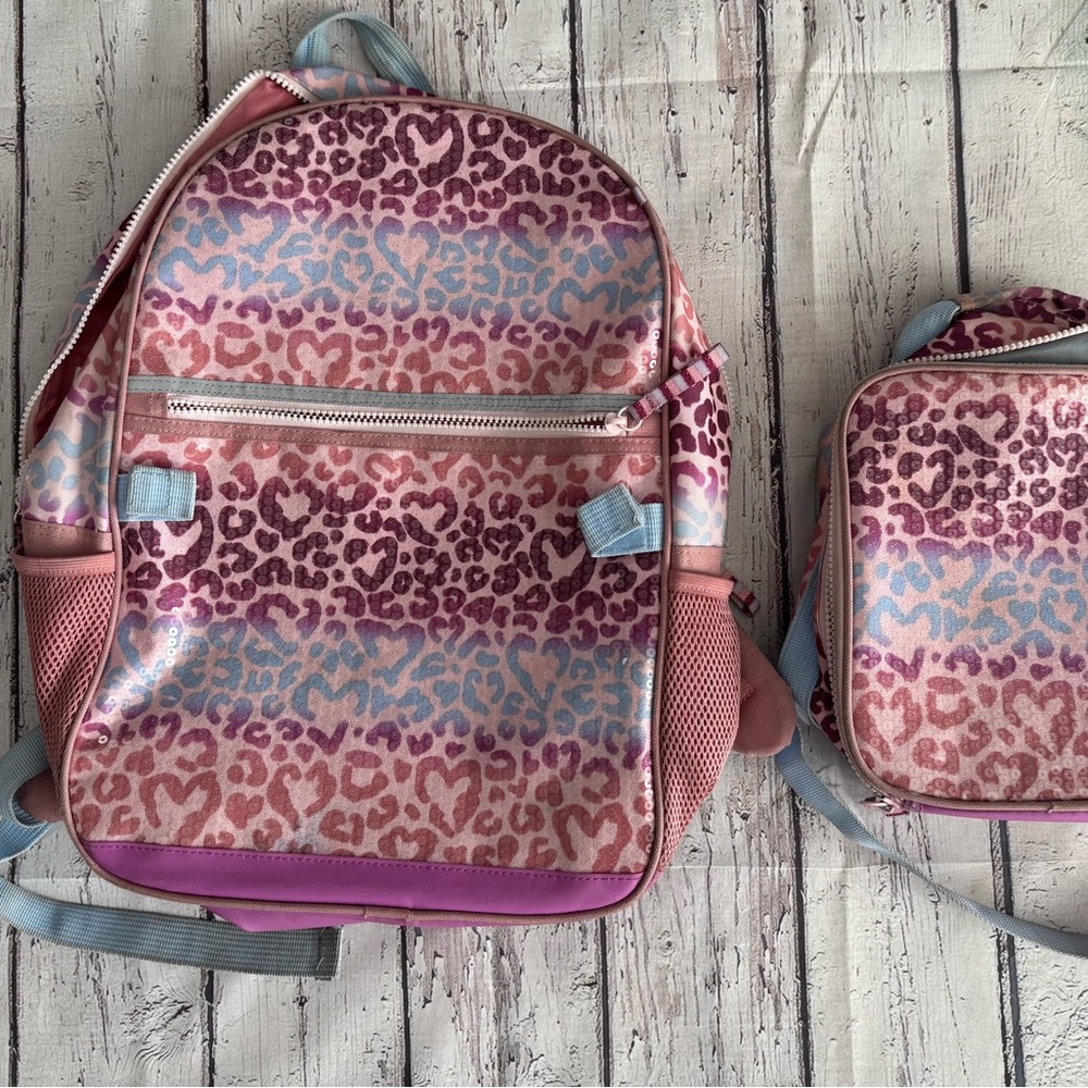 Wonder Nation Leopard Print Kids Backpack and Lunch Bag Set - Pink and Blue